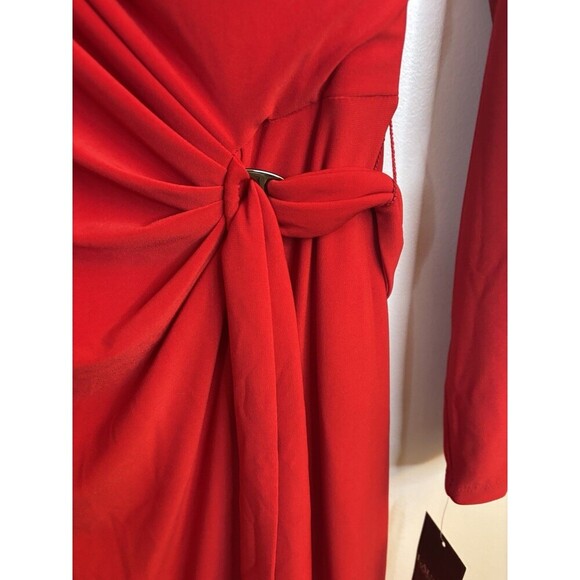 LAUREN RALPH LAUREN Connie Red Buckle Faux Wrap Midi Dress 16 Jersey Holiday - Picture 9 of 16